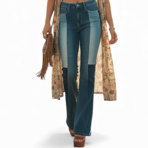 Hollister Denim - Hollister High Rise Vintage Flare Jeans 26 X 32 Two-Tone Blue Boho 90s 70s Indie